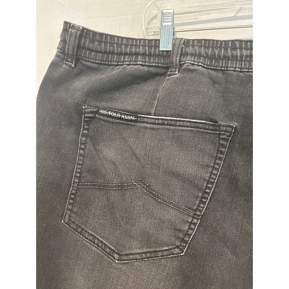 US Polo Assn Mens 2XL Washed Black Denim Shorts Elastic Drawstring 11A287DU